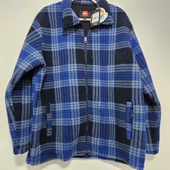 Quicksilver NWT Mens Deck Plaid Fleece Zip Jacket Cozy Preppy Outdoor Blue L - Picture 5 of 9